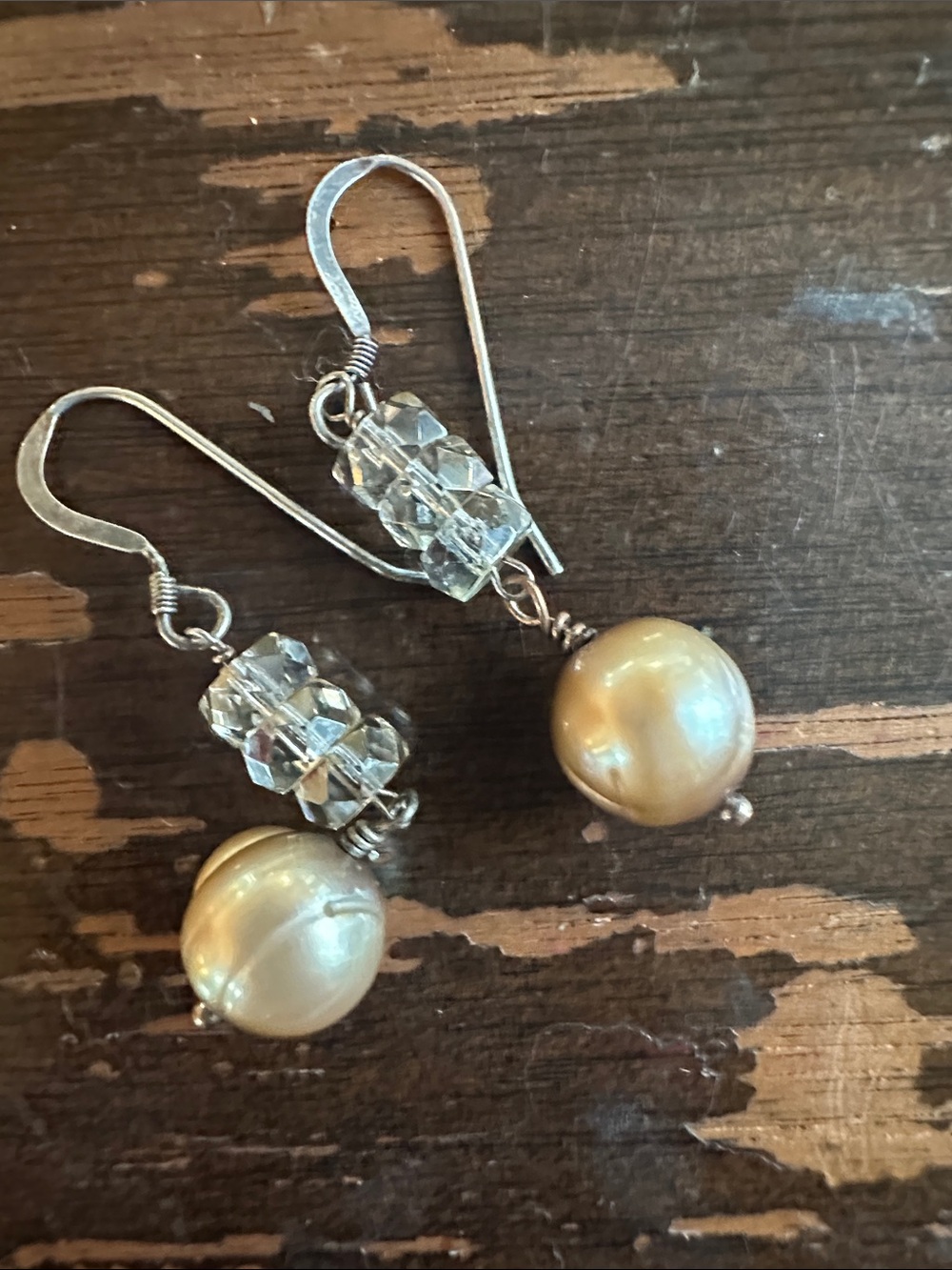 real Pear Sterling and Swarovski earrings